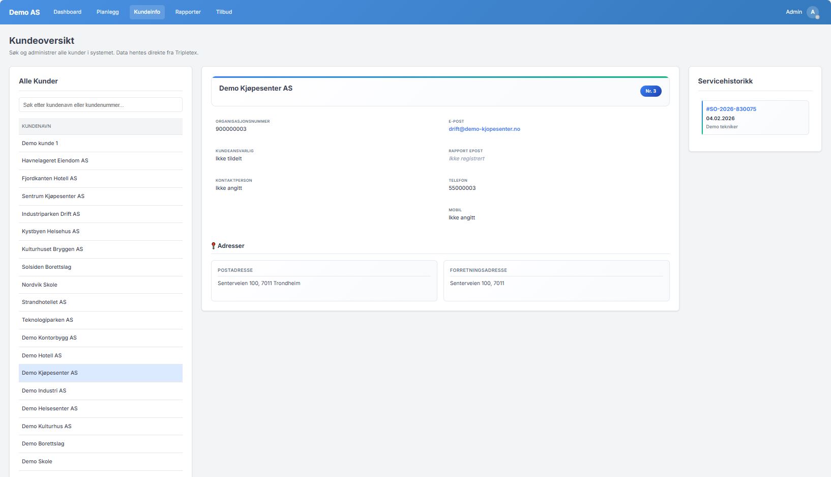 ServFix Kundeoversikt